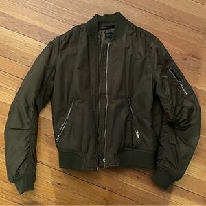Topshop Olive Green Bomber Jacket - Men's Zip Front Flight Jacket